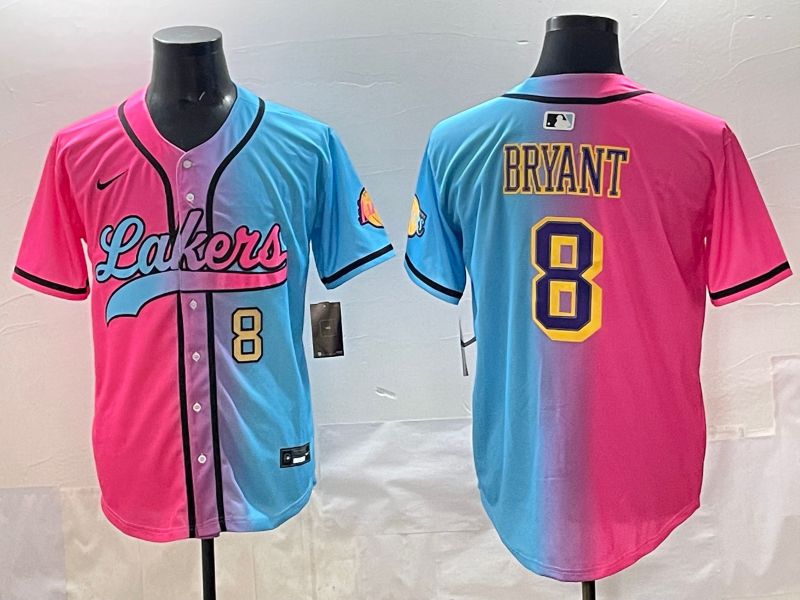 Men 2025 Los Angeles Lakers 8 Bryant Blue pink Nike NBA Jersey style 02